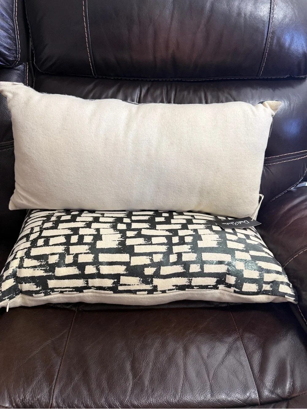Black and Cream Patterned Lumbar Accent Pillow